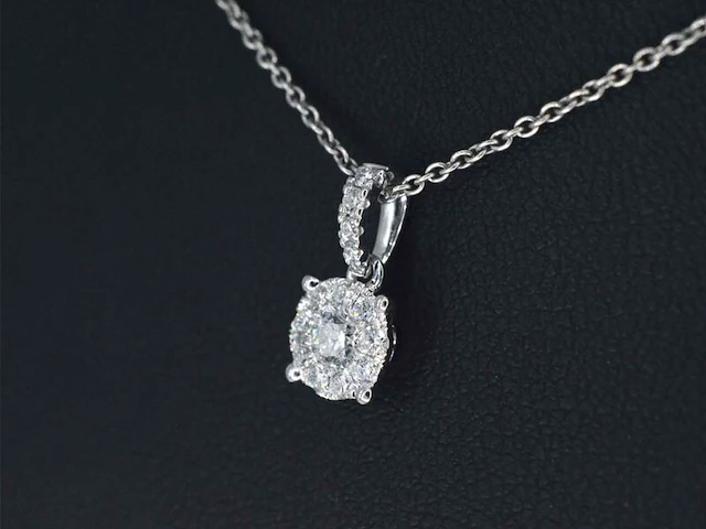 Witgouden entourage hanger met briljant geslepen diamanten, excl. ketting - afbeelding 3 van  9