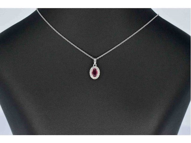 Witgouden entourage hanger met diamanten en robijn, excl. ketting - afbeelding 2 van  8