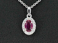 Witgouden entourage hanger met diamanten en robijn - afbeelding 1 van  6