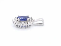 Witgouden entourage hanger met diamanten en saffier (excl. ketting) - afbeelding 5 van  9