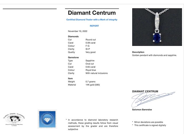 Witgouden entourage hanger met diamanten en saffier - afbeelding 2 van  2