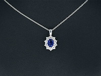 Witgouden entourage hanger met diamanten en saffier - afbeelding 2 van  7