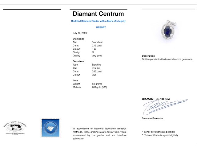 Witgouden entourage hanger met diamanten en saffier - afbeelding 3 van  7
