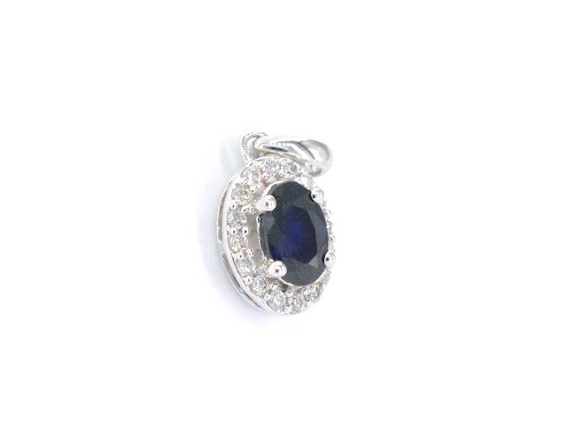 Witgouden entourage hanger met diamanten en saffier - afbeelding 4 van  7