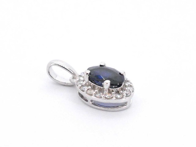 Witgouden entourage hanger met diamanten en saffier - afbeelding 5 van  7
