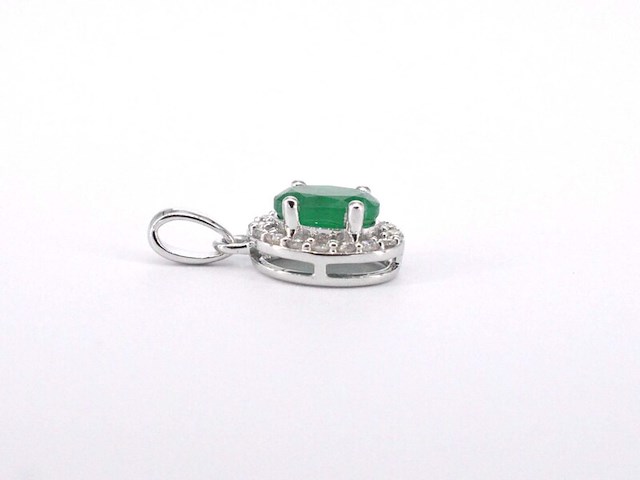 Witgouden entourage hanger met diamanten en smaragd, excl. ketting - afbeelding 5 van  8