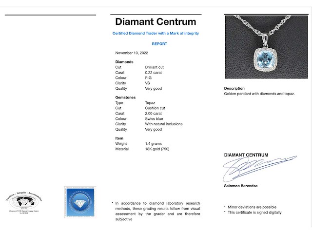 Witgouden entourage hanger topaas en diamanten - afbeelding 3 van  7