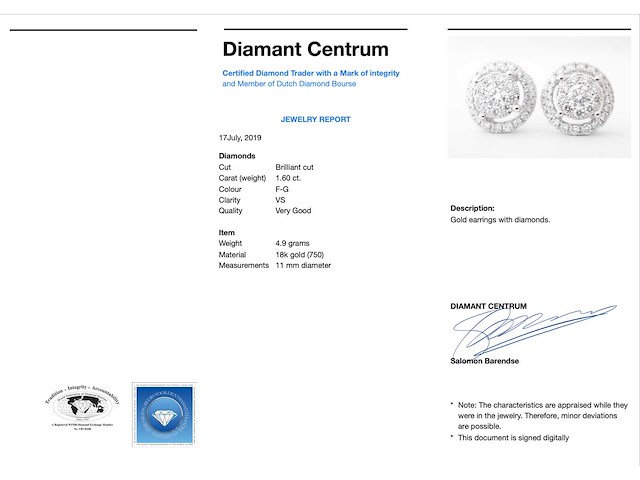 Witgouden entourage oorbellen met 60 briljant geslepen diamanten - afbeelding 3 van  9