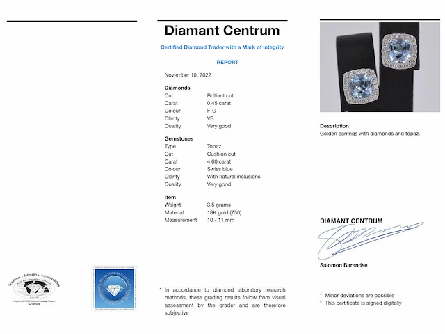 Witgouden entourage oorbellen topaas diamant - afbeelding 8 van  8