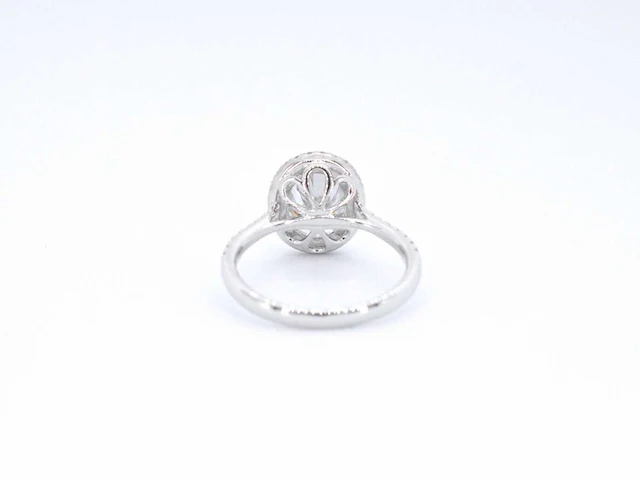 Witgouden entourage ring diamant ovaal briljant - afbeelding 9 van  10