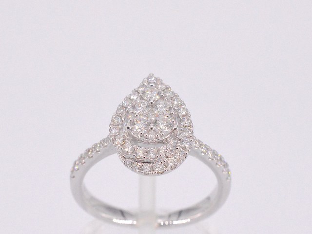 Witgouden entourage ring diamanten pear shape - afbeelding 1 van  11