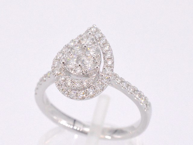 Witgouden entourage ring diamanten pear shape - afbeelding 6 van  11