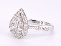 Witgouden entourage ring diamanten pear shape - afbeelding 10 van  11