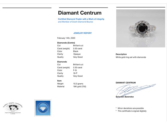 Witgouden entourage ring grote diamanten en zwarte diamant - afbeelding 3 van  7