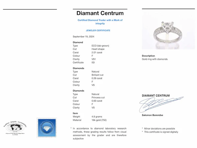 Witgouden entourage ring hartdiamant - afbeelding 3 van  9
