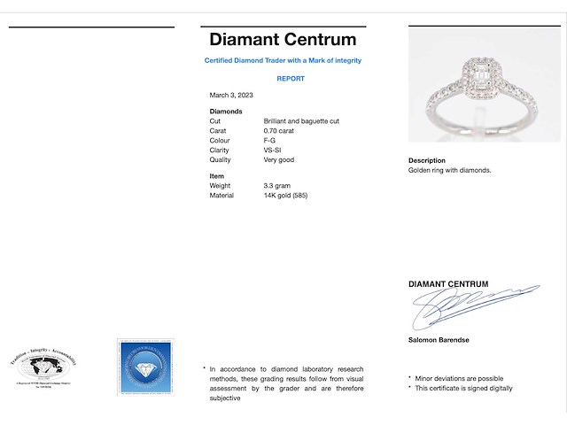 Witgouden entourage ring met briljant en baguette geslepen diamant - afbeelding 2 van  6