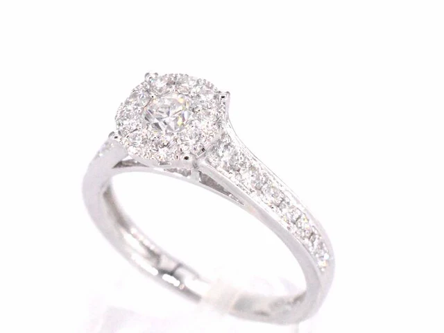 Witgouden entourage ring met briljant geslepen diamanten 1.00 carat - afbeelding 7 van  12