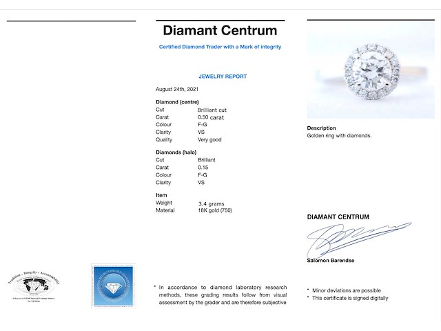 Witgouden entourage ring met diamanten en centraal een 0.50 carat diamant - afbeelding 3 van  5