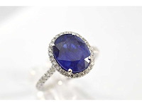 Witgouden entourage ring met diamanten en saffier - afbeelding 4 van  7