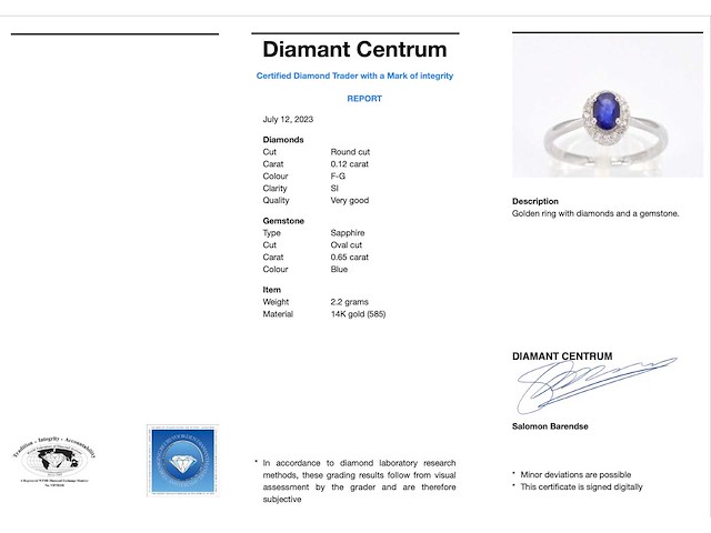 Witgouden entourage ring met diamanten en saffier - afbeelding 7 van  13
