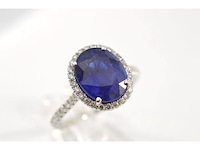 Witgouden entourage ring met diamanten en saffier - afbeelding 3 van  8