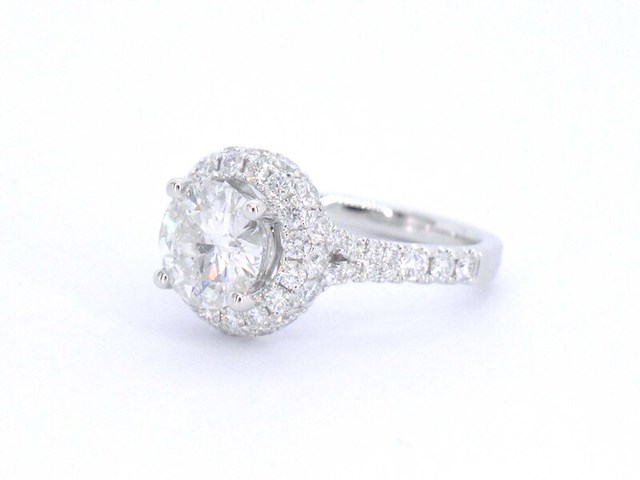 Witgouden entourage ring met een briljant geslepen diamant 2.00 carat - afbeelding 10 van  11