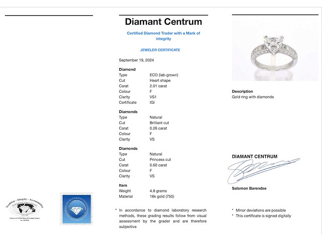 Witgouden entourage ring met een heart shape diamant - afbeelding 3 van  9