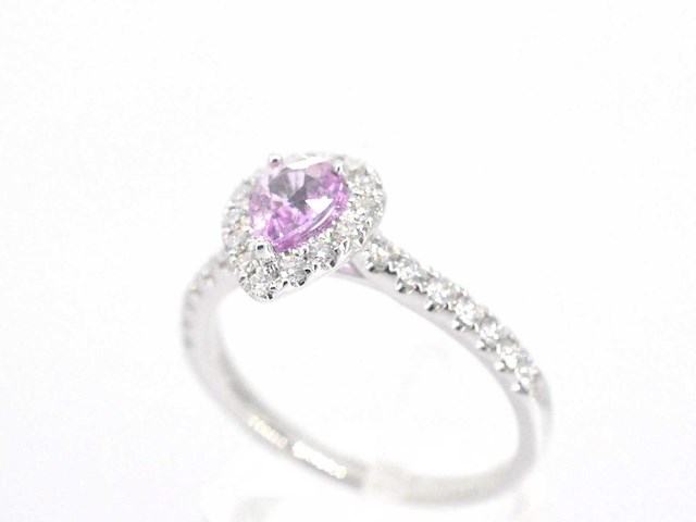 Witgouden entourage ring met een roze saffier - afbeelding 4 van  8