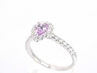 Witgouden entourage ring met een roze saffier - afbeelding 4 van  8