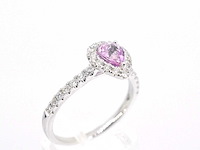 Witgouden entourage ring met een roze saffier - afbeelding 5 van  8