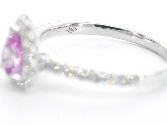 Witgouden entourage ring met een roze saffier - afbeelding 8 van  8