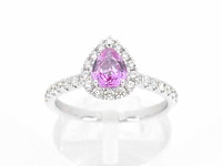 Witgouden entourage ring met een roze saffier - afbeelding 1 van  8