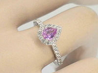 Witgouden entourage ring met een roze saffier - afbeelding 2 van  8