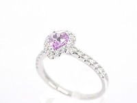 Witgouden entourage ring met een roze saffier - afbeelding 3 van  8