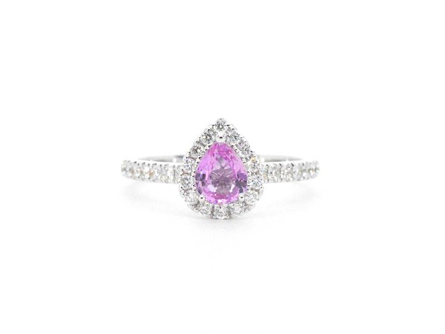 Witgouden entourage ring met een roze saffier - afbeelding 5 van  8