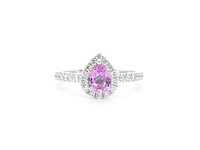 Witgouden entourage ring met een roze saffier - afbeelding 5 van  8
