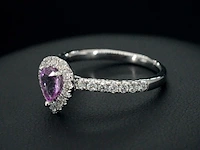 Witgouden entourage ring met een roze saffier - afbeelding 2 van  7