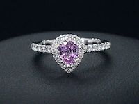 Witgouden entourage ring met een roze saffier - afbeelding 4 van  7