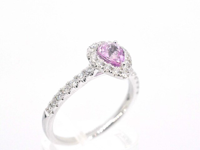 Witgouden entourage ring met een roze saffier - afbeelding 4 van  7