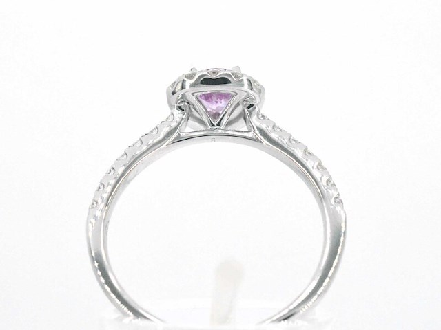 Witgouden entourage ring met een roze saffier - afbeelding 6 van  7