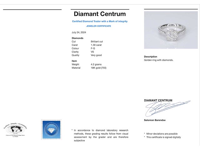Witgouden entourage ring met grote briljant geslepen diamanten - afbeelding 3 van  6