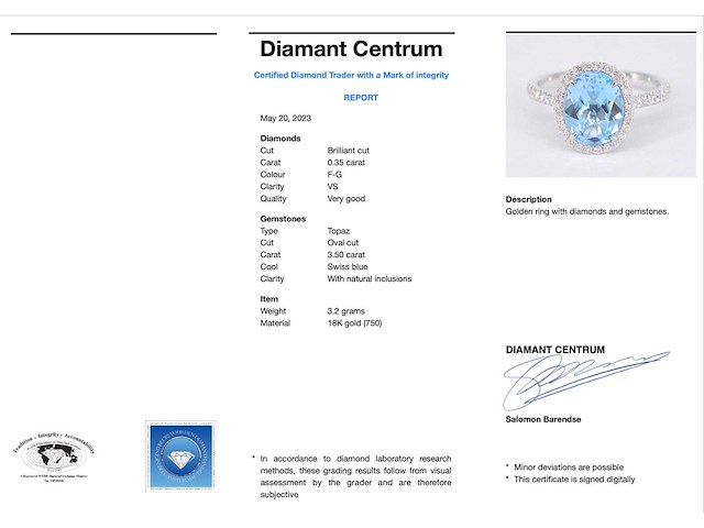 Witgouden entourage ring met ovaal geslepen topaas - afbeelding 2 van  5