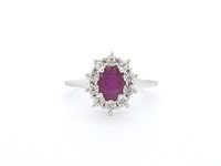 Witgouden entourage ring met robijn en diamanten - afbeelding 5 van  9