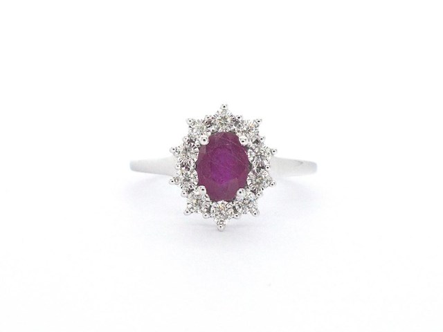 Witgouden entourage ring met robijn en diamanten - afbeelding 5 van  7