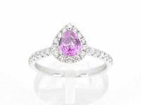 Witgouden entourage ring met roze saffier - afbeelding 1 van  8