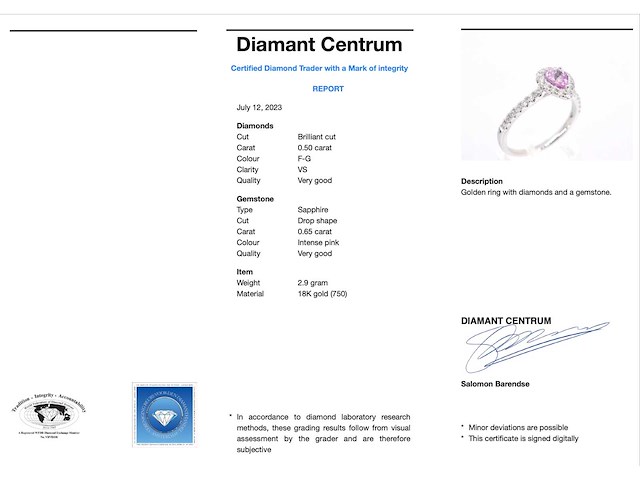 Witgouden entourage ring met roze saffier - afbeelding 3 van  8