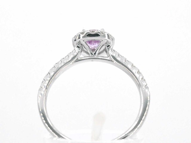 Witgouden entourage ring met roze saffier - afbeelding 7 van  8