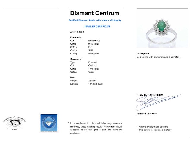 Witgouden entourage ring met smaragd en diamanten - afbeelding 4 van  10