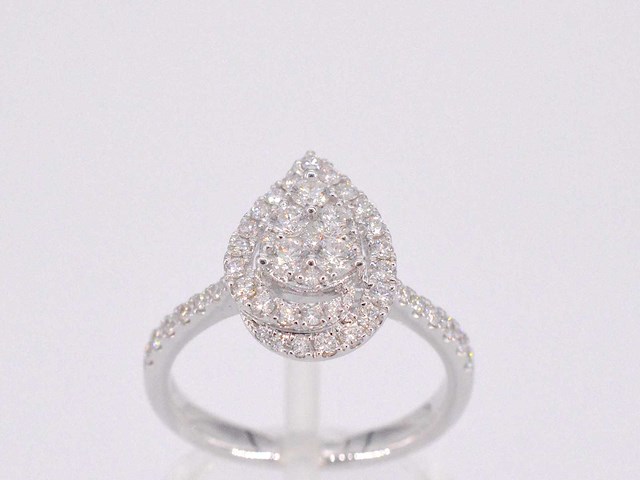 Witgouden entourage ring pear shape diamant - afbeelding 1 van  10