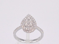 Witgouden entourage ring pear shape diamant - afbeelding 1 van  10